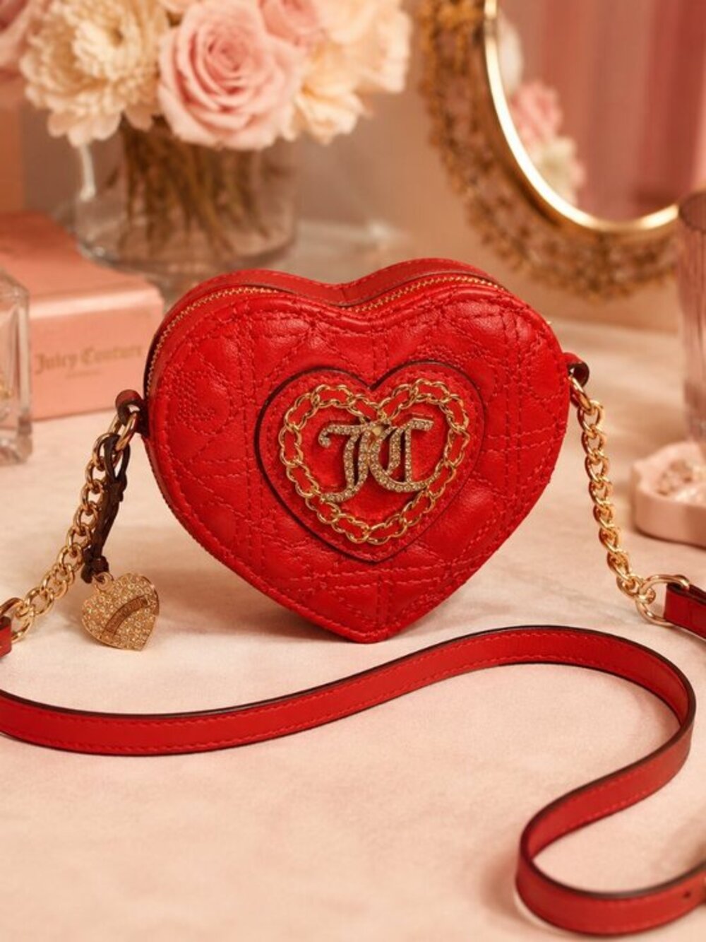 Juicy Couture Red Quilted Heart Mini Crossbody Wallet NWT